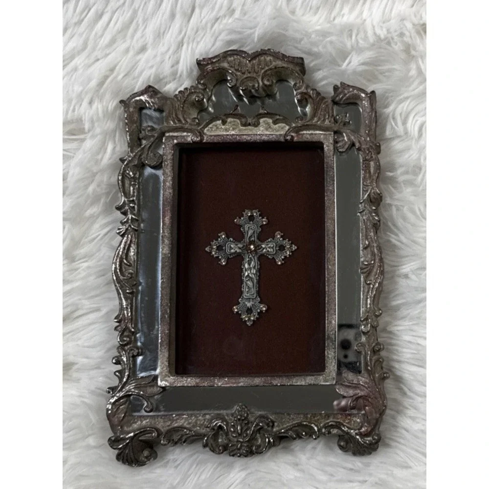 Belinda Miley 2004 Shadow Box Cross Swarovski Crystal Mirrored Frame Wall Decor